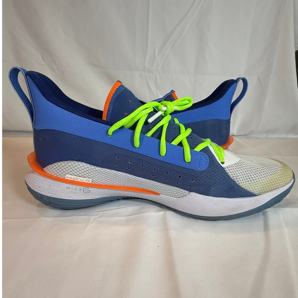 Under Armour Curry 7 Nerf Super Soaker Blue Orange Neon Basketball Shoes Mens 14